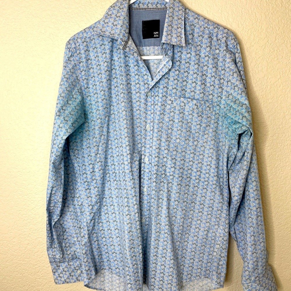 Nicole Miller Men’s Button Down Shirt Small Blue Spirals